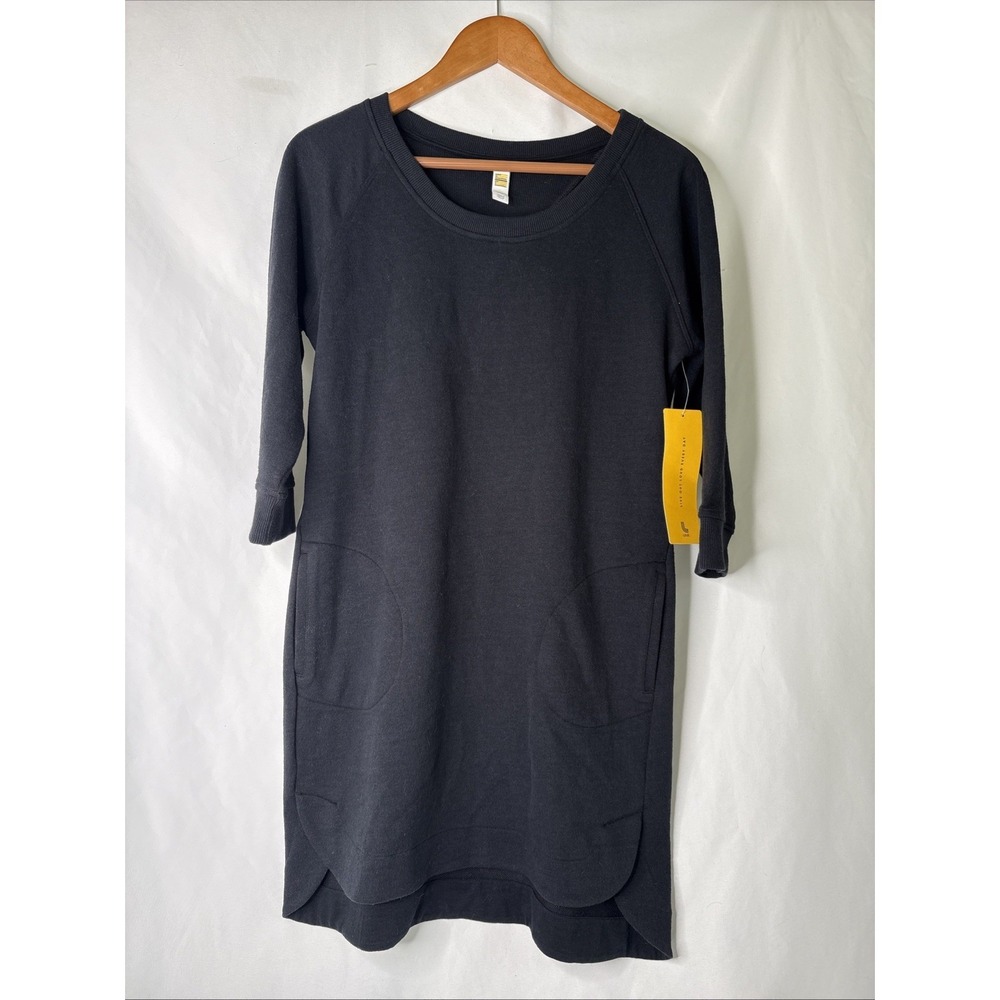 Lole‎ Sika Sweatshirt Dress M Tunic Black Knit 3/4 Sleeve Athleisure Minimalist